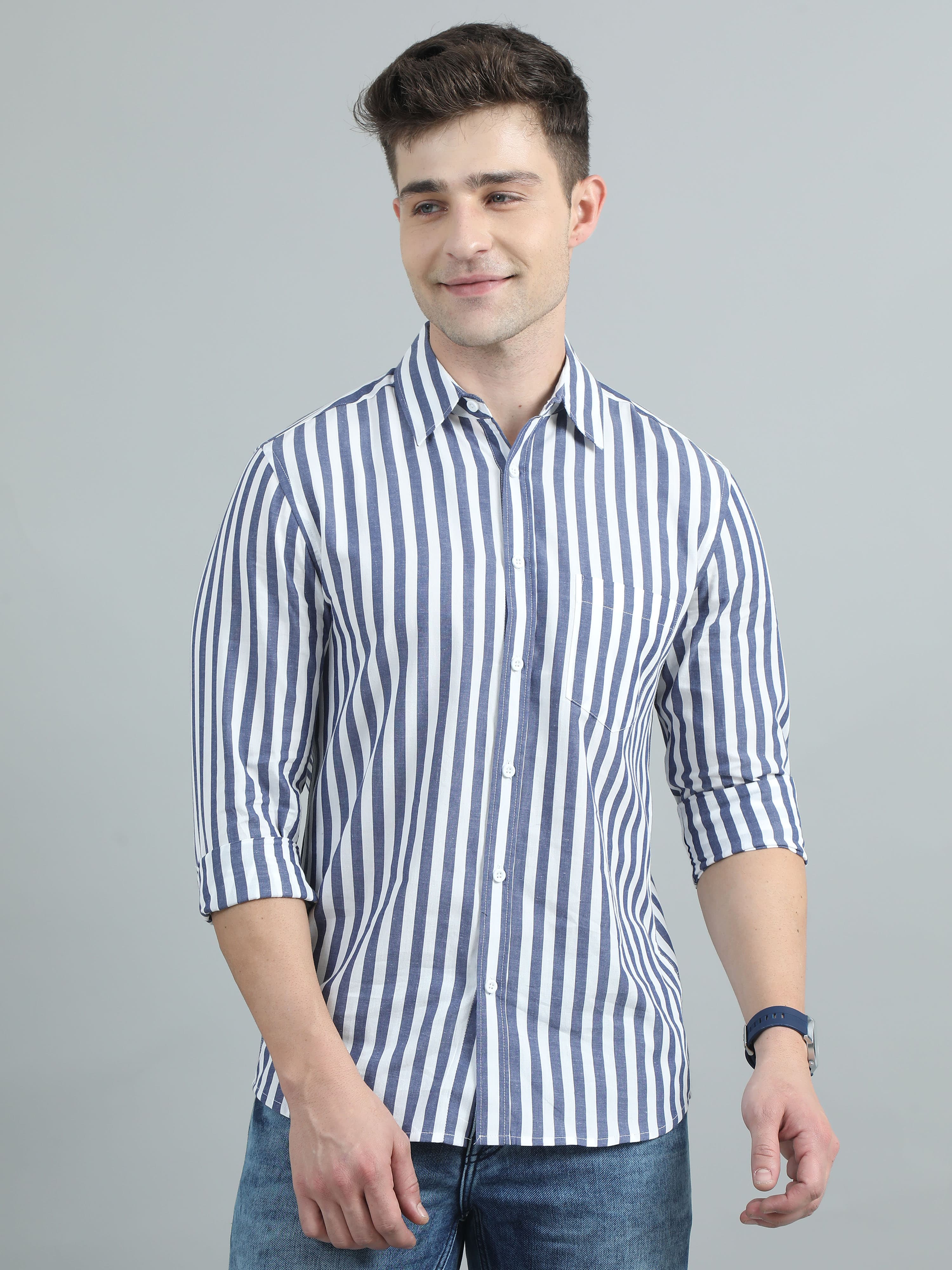 Mens white blue stripe shirt